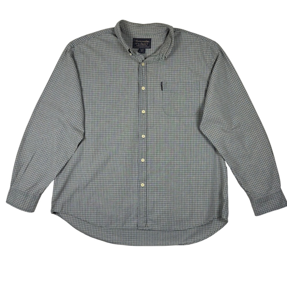 VTG Abercrombie & Fitch Mens XL 90s Green Blue Plaid Button Down Shirt Oversized
